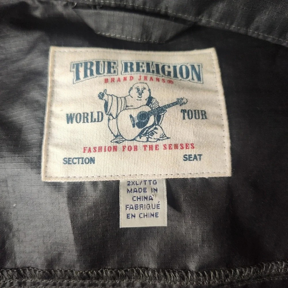 True Religion Windbreaker Jacket Men 2XL Black Red‎ Ripstop Full Zip Horseshoe